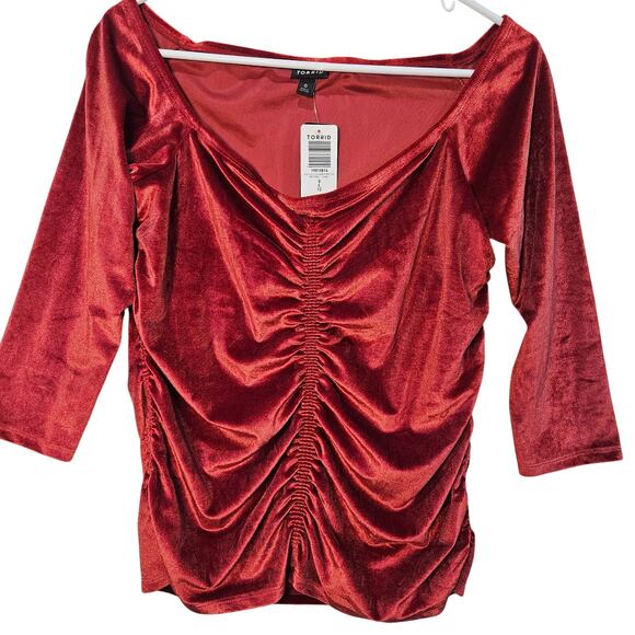 torrid Tops - Torrid Red Velvet Cinched Sides Draped Top Size 0 Large NWT Chic Sexy Minimalist